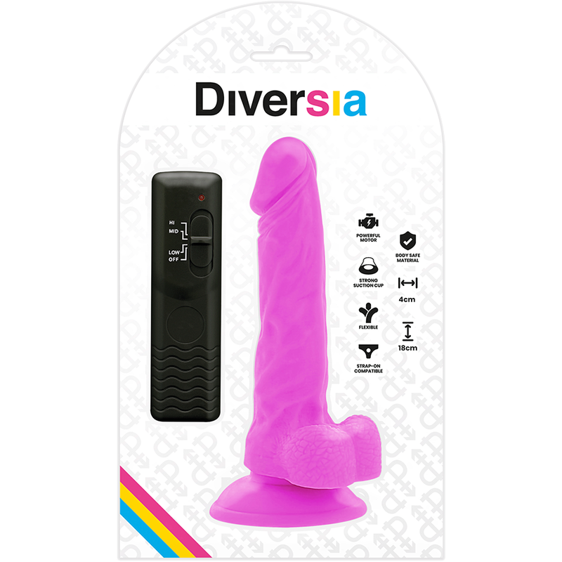 DIVERSIA - DILDO REALISTA FLEXÍVEL COM VIBRAÇÃO LILÁS 18 CM -Ø- 4 CM