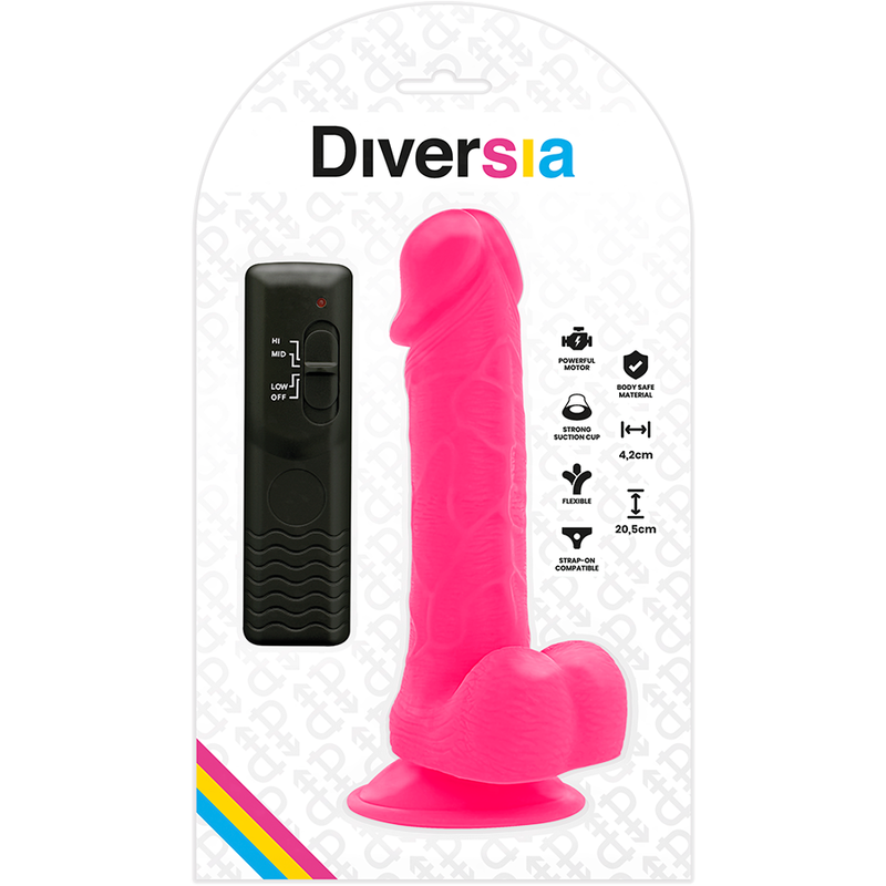 DIVERSIA - DILDO REALISTA FLEXÍVEL COM VIBRAÇÃO ROSA 20.5 CM -Ø- 4.2 CM