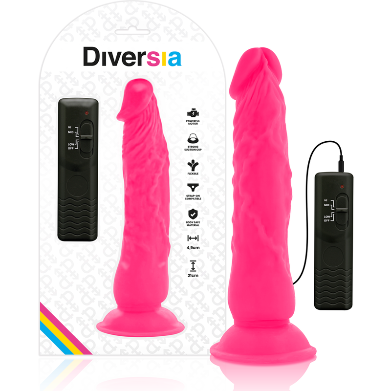 DIVERSIA - DILDO REALISTA FLEXÍVEL COM VIBRAÇÃO ROSA 21 CM -Ø- 4.9 CM