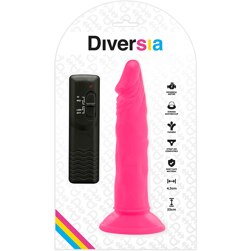 DIVERSIA - DILDO REALISTA FLEXÍVEL COM VIBRAÇÃO ROSA 23 CM -Ø- 4.3 CM