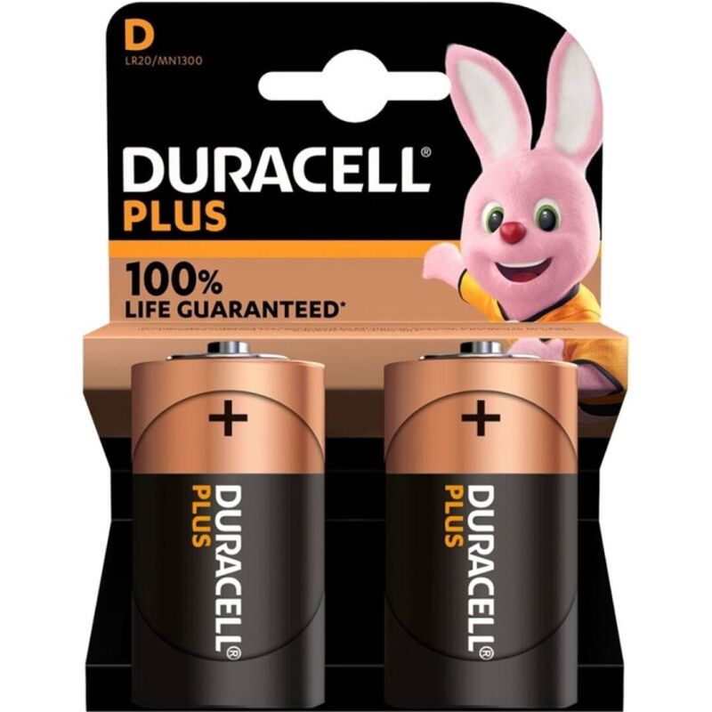 Duracell - Bateria Alcalina Plus Power 100 D LR20 2 Unidades