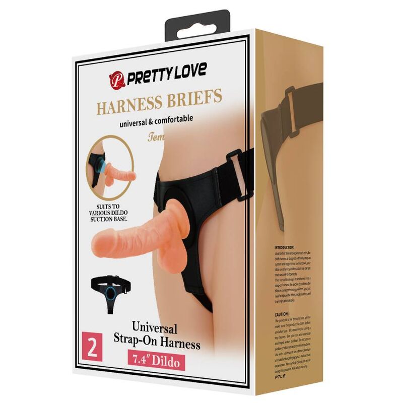 PRETTY LOVE - HARNESS BRIEFS ARNÊS UNIVERSAL COM DILDO TOM 20 CM NATURAL