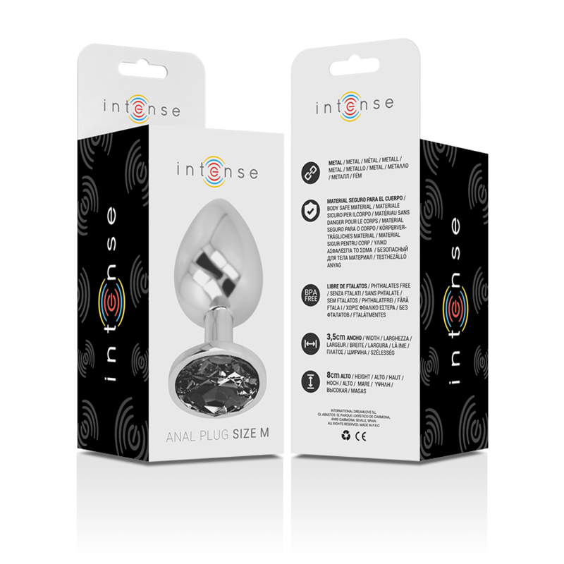 INTENSE - PLUG ANAL DE METAL DE ALUMINIO COM VIDRO PRETO TAMANHO M