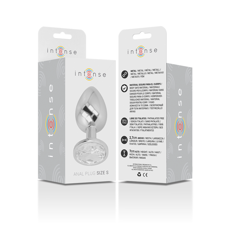 INTENSE - PLUG ANAL DE METAL DE ALUMINIO COM CRISTAL PRATA TAMANHO S