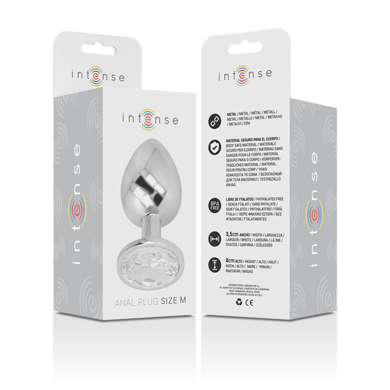 INTENSE - PLUG ANAL DE METAL DE ALUMINIO COM CRISTAL PRATA TAMANHO M