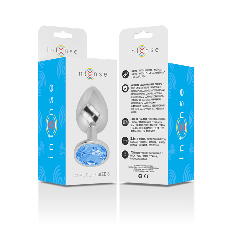 INTENSE - PLUG ANAL DE METAL DE ALUMINIO COM CRISTAL AZUL TAMANHO S