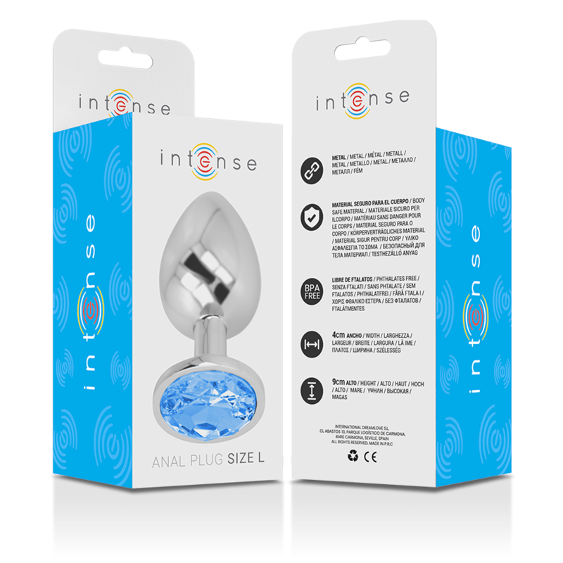 INTENSE - PLUG ANAL DE METAL DE ALUMINIO COM CRISTAL AZUL TAMANHO L