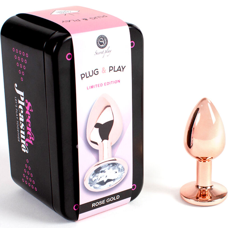 SECRETPLAY - PLUG ANAL EM METAL COR OURO ROSA TAM. S 7 CM