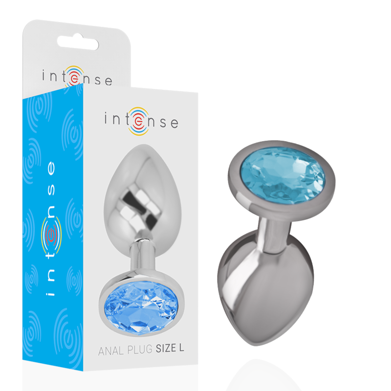 INTENSE - PLUG ANAL DE METAL DE ALUMINIO COM CRISTAL AZUL TAMANHO L