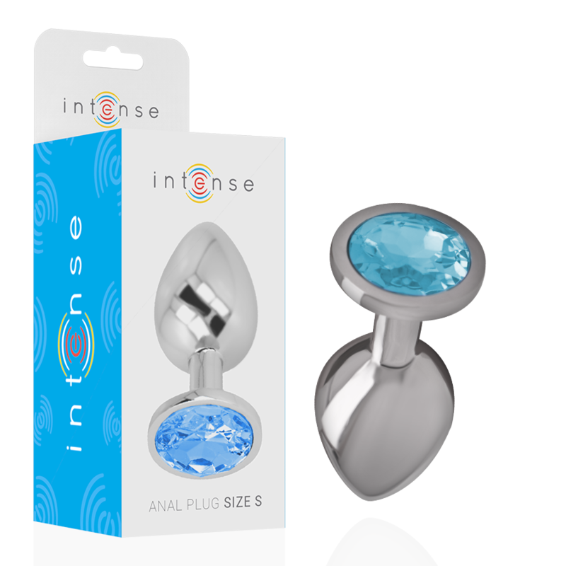 INTENSE - PLUG ANAL DE METAL DE ALUMINIO COM CRISTAL AZUL TAMANHO S