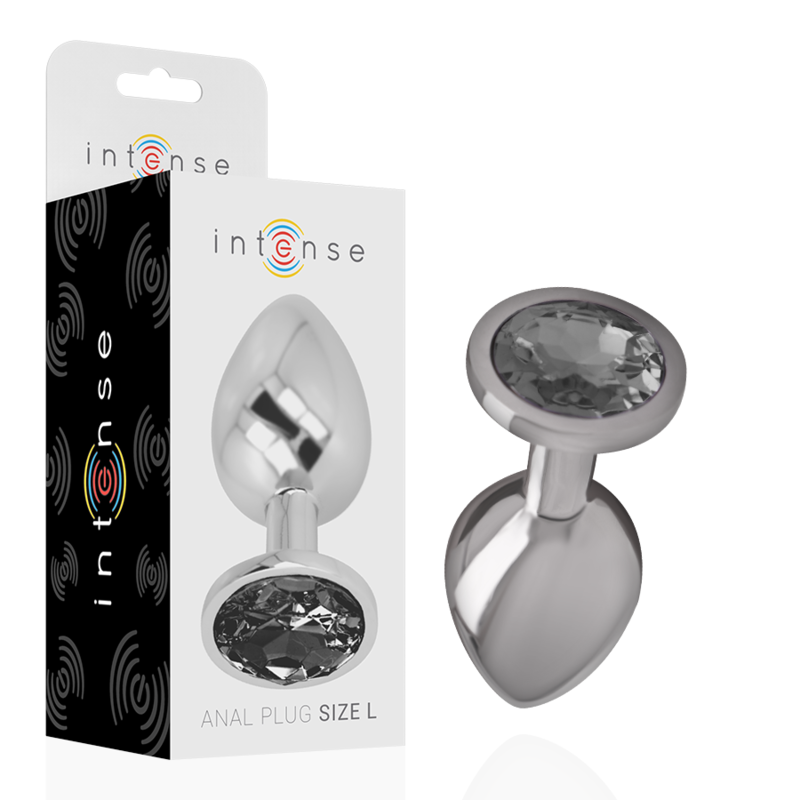INTENSE - PLUG ANAL EM METAL ALUMÍNIO COM CRISTAL PRETO TAM. L