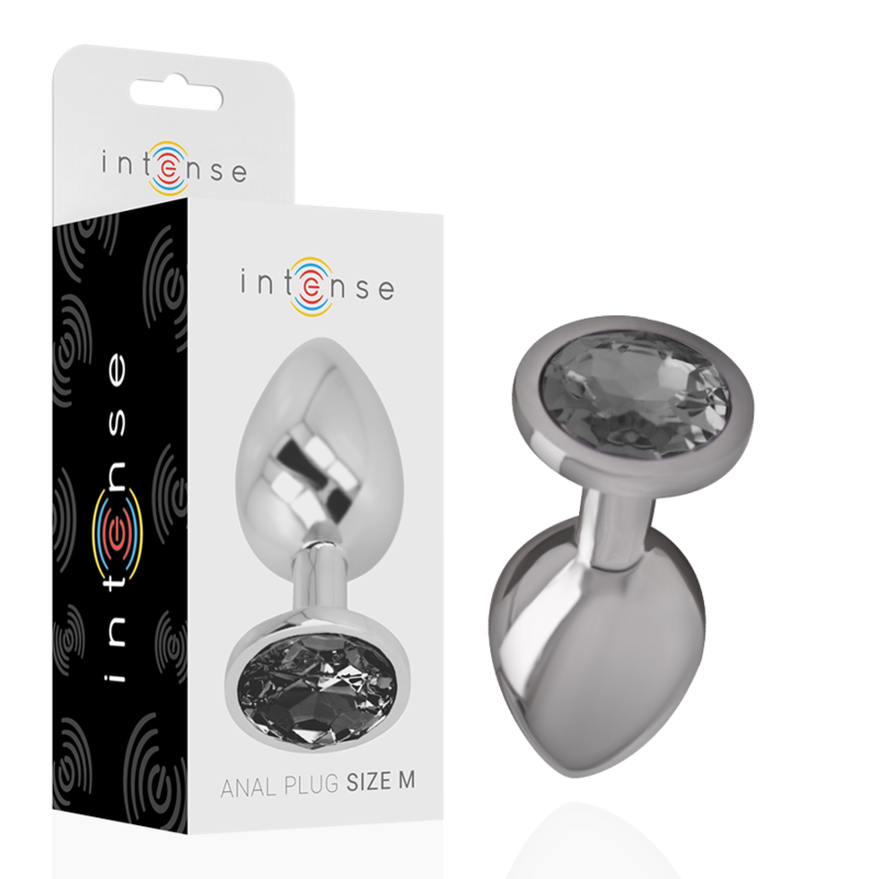 INTENSE - PLUG ANAL DE METAL DE ALUMINIO COM VIDRO PRETO TAMANHO M