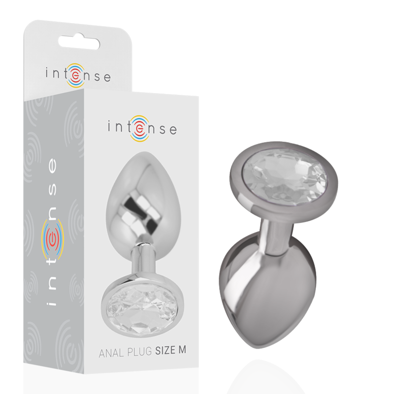 INTENSE - PLUG ANAL DE METAL DE ALUMINIO COM CRISTAL PRATA TAMANHO M