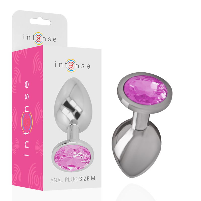 INTENSE - PLUG ANAL DE METAL DE ALUMINIO COM CRISTAL ROSA TAMANHO M