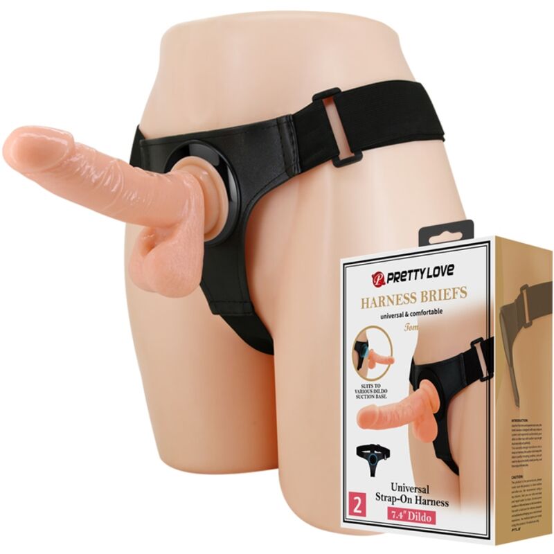 PRETTY LOVE - HARNESS BRIEFS ARNÊS UNIVERSAL COM DILDO TOM 20 CM NATURAL