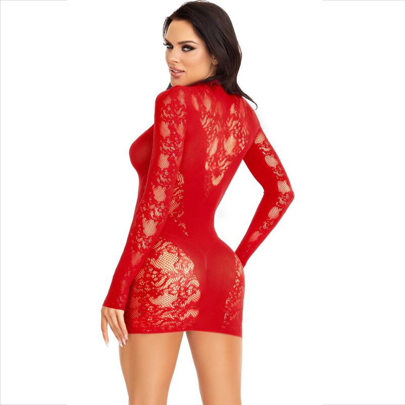 LEG AVENUE - MINI VESTIDO COM RENDA E MANGA COMPRIDA VERMELHO