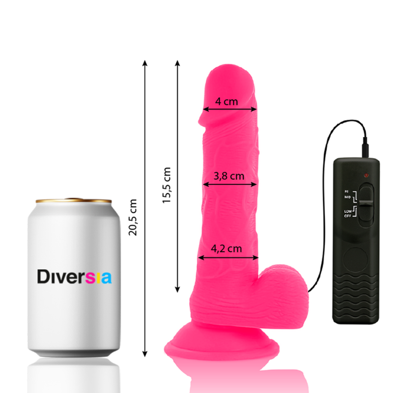 DIVERSIA - DILDO REALISTA FLEXÍVEL COM VIBRAÇÃO ROSA 20.5 CM -Ø- 4.2 CM