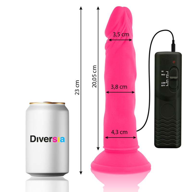 DIVERSIA - DILDO REALISTA FLEXÍVEL COM VIBRAÇÃO ROSA 23 CM -Ø- 4.3 CM