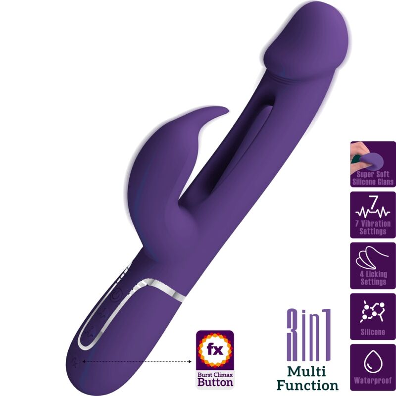 PRETTY LOVE - KAMPAS VIBRADOR RABBIT 3 EM 1 MULTIFUNÇÕES COM LÍNGUA ROXO