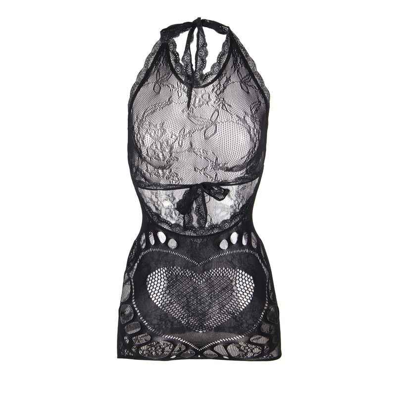 SUBBLIME - 952075 VESTIDO CURTO EM REDE COSTAS ABERTAS COM DETALHE DE CORAÇÃO PRETO TAMANHO ÚNICO