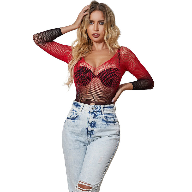 SUBBLIME - 952259 VESTIDO EM REDE ELÁSTICA MANGA COMPRIDA DEGRADÉ VERMELHO E PRETO TAMANHO ÚNICO