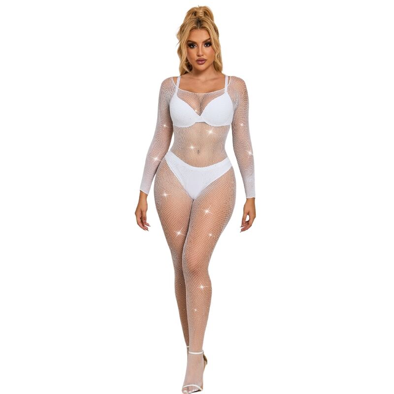 SUBBLIME - 952396 BODYSTOCKING EM REDE COM BRILHOS MANGA COMPRIDA BRANCO TAMANHO ÚNICO
