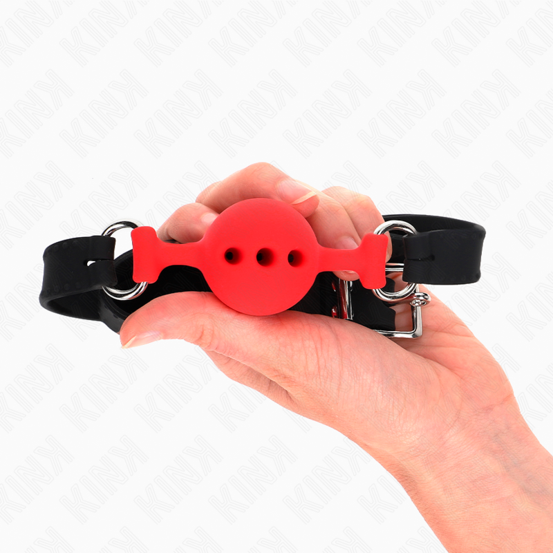 KINK - MORDAÇA COMPLETA DE SILICONA 55 x 2 CM COM BOLA DE 4 CM TAMANHO S VERMELHO AJUSTÁVEL 35-51 CM