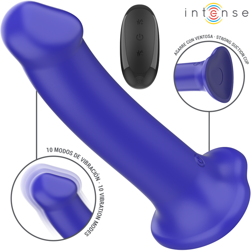 Intense - Victoria Vibrador Com Ventosa 10 Vibrações Azul Escuro Control Remoto