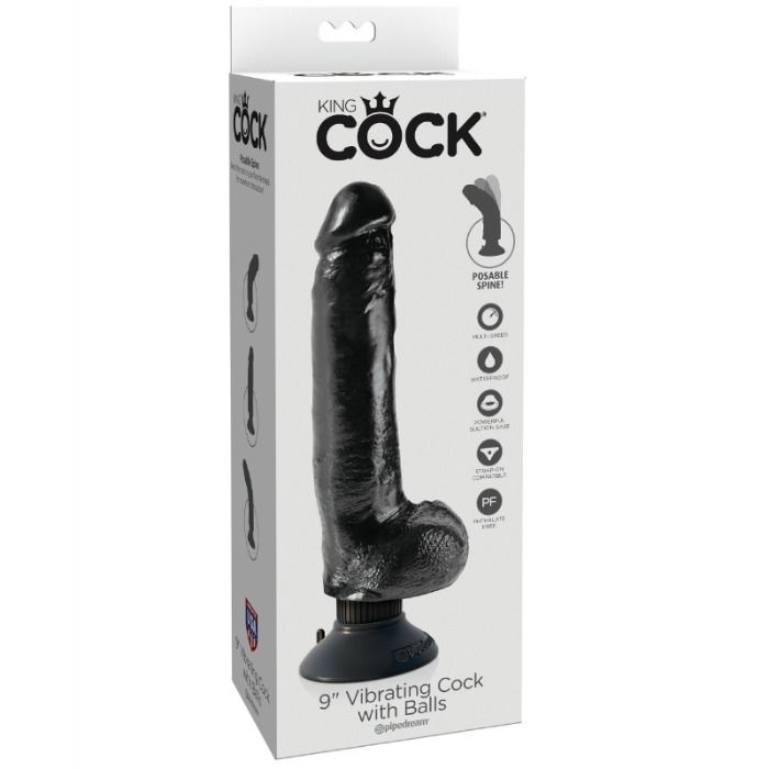 KING COCK - DILDO VIBRANTE COM TESTÍCULOS 23 CM NEGRO