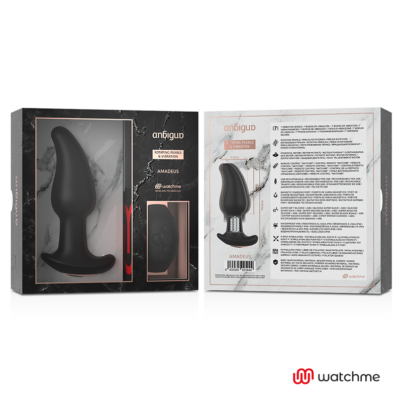 ANBIGUO - VIBRADOR DE PLUG ANAL COM CONTROL REMOTO WATCHME COM ROTAÇÃO DE PÉROLAS AMADEUS