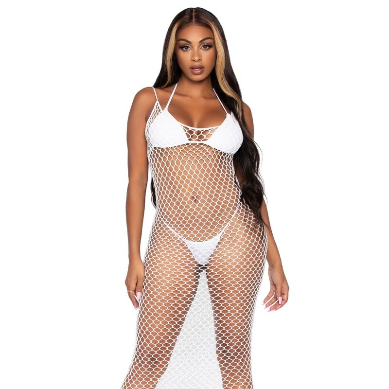 LEG AVENUE - MAXIVESTIDO DE REDE TRANÇADA COM COSTAS ABERTAS PRETO