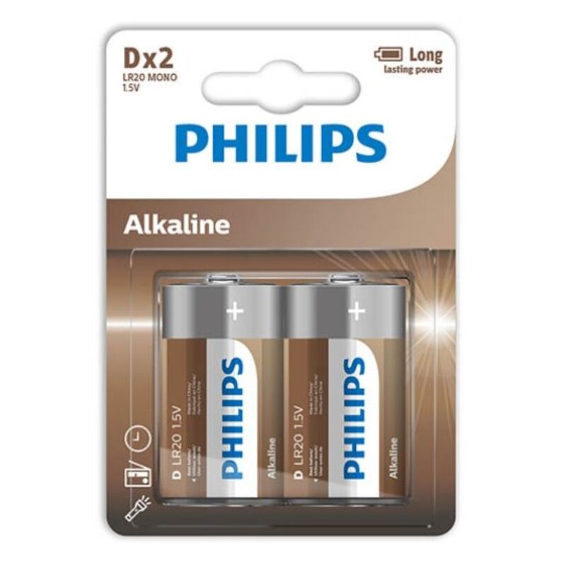 Philips - Batería Alcalina D LR20 Blister 2 Unidades