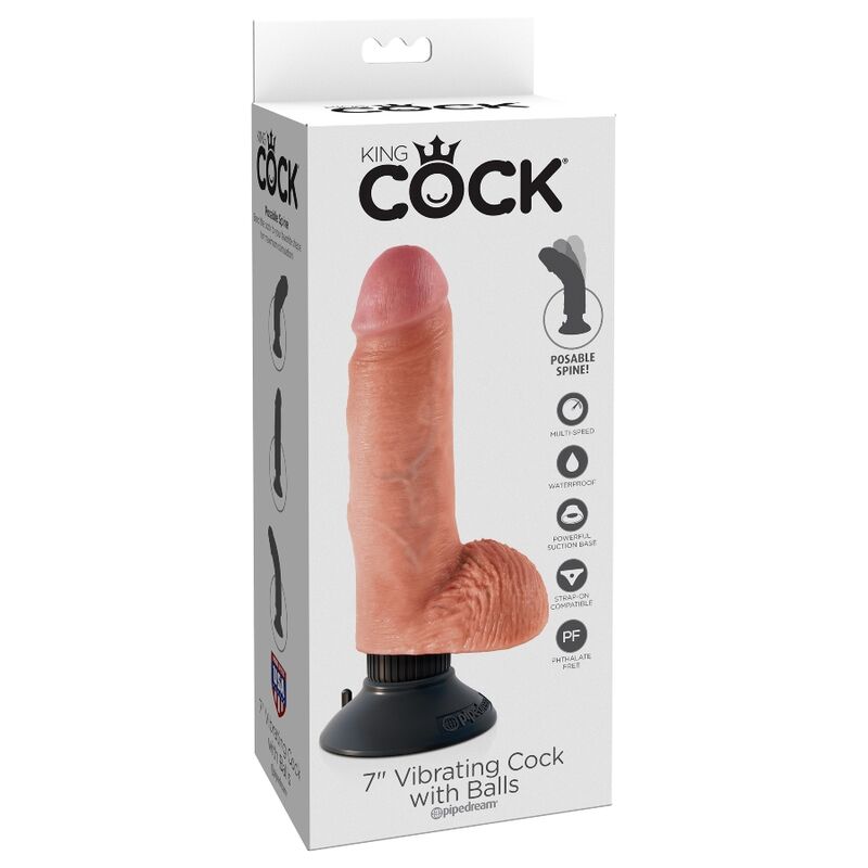 KING COCK - DILDO VIBRADOR CON TESTÍCULOS 17.78 CM NATURAL