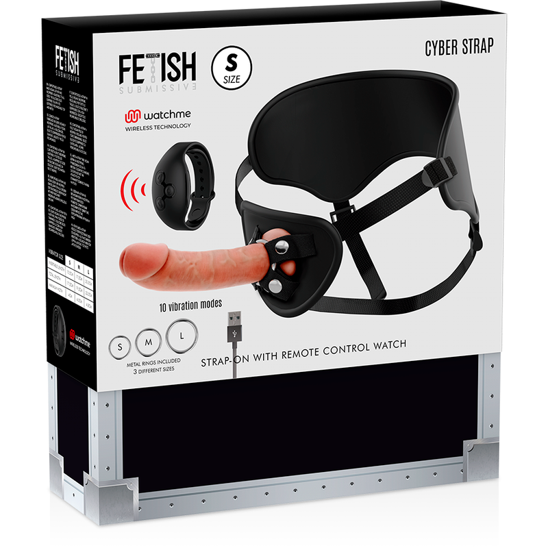 FETISH SUBMISSIVE CYBER STRAP - ARNÉS CON TECNOLOGÍA DILDO WATCHME S DE CONTROL REMOTO
