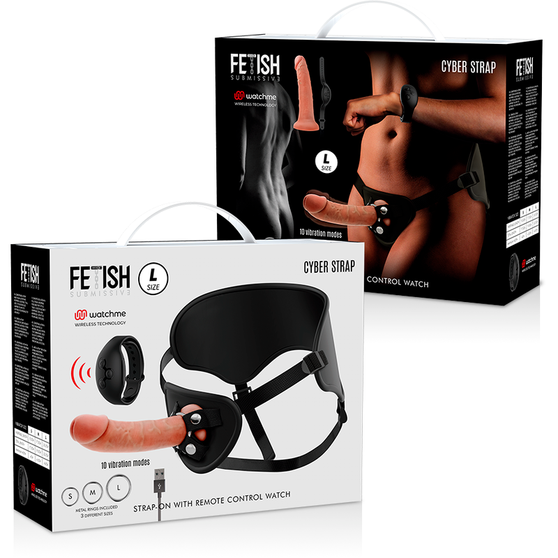 FETISH SUBMISSIVE CYBER STRAP - ARNÉS CON TECNOLOGÍA DILDO WATCHME L DE CONTROL REMOTO