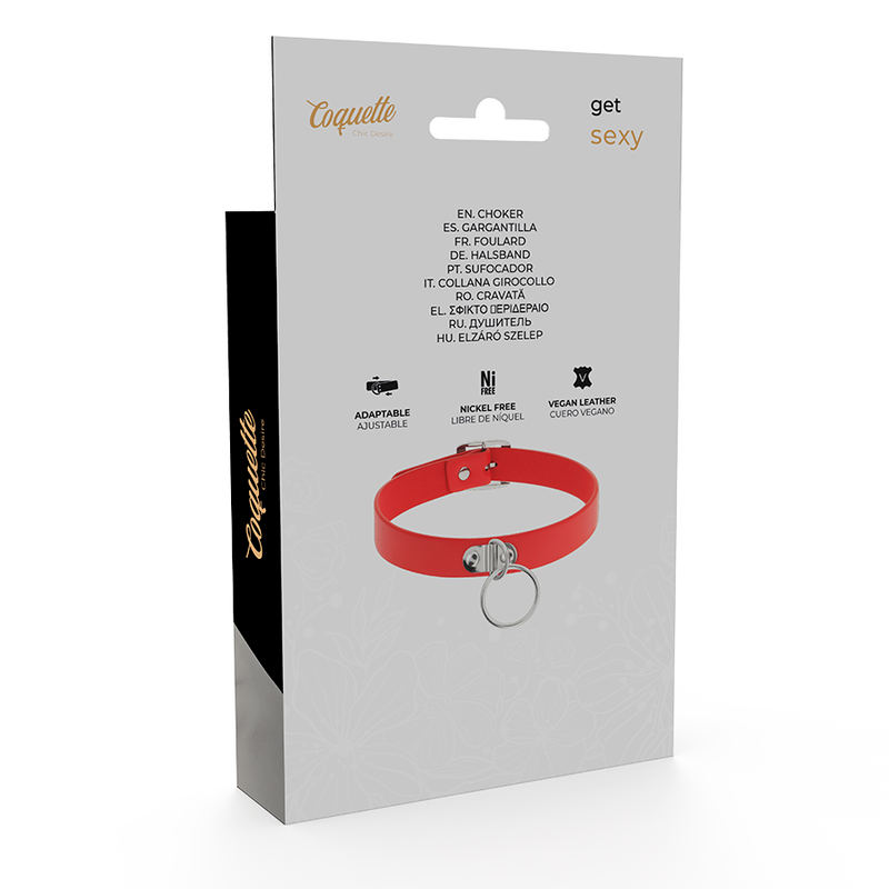 COQUETTE CHIC DESIRE - COLLAR DE CUERO VEGANO ROJO ACCESORIO FETISH MUJER