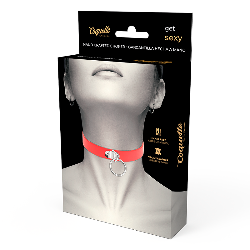 COQUETTE CHIC DESIRE - COLLAR DE CUERO VEGANO ROJO ACCESORIO FETISH MUJER