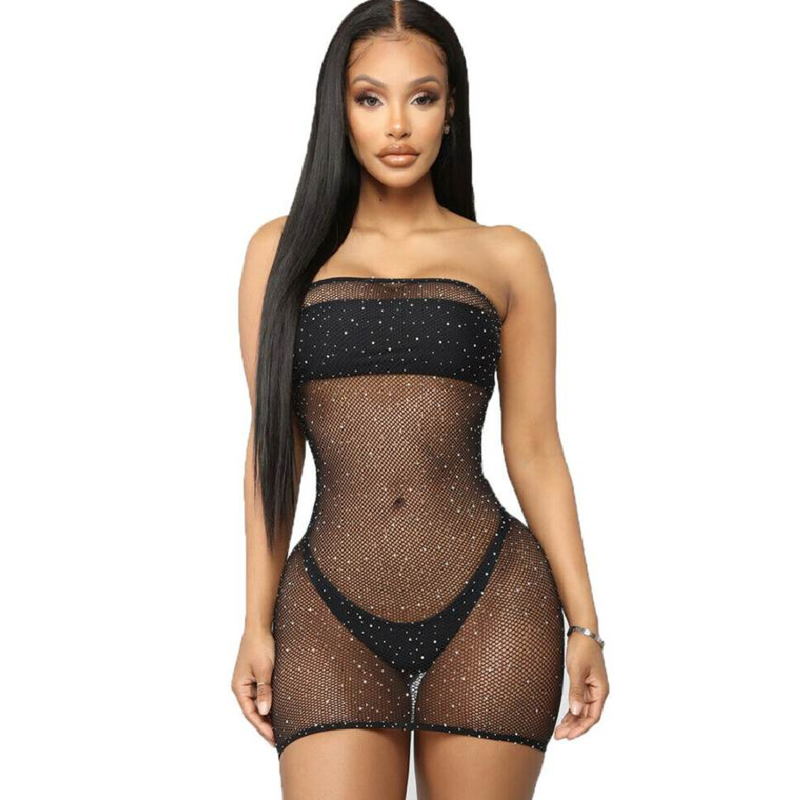 LENCERÍA QUEEN - VESTIDO CORPO REDE COM DIAMANTES S/L