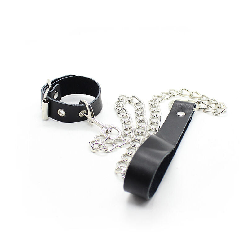 OHMAMA FETISH - COLLAR PARA PÊNIS E ALÇA DE COURO COM CORRENTE DE METAL