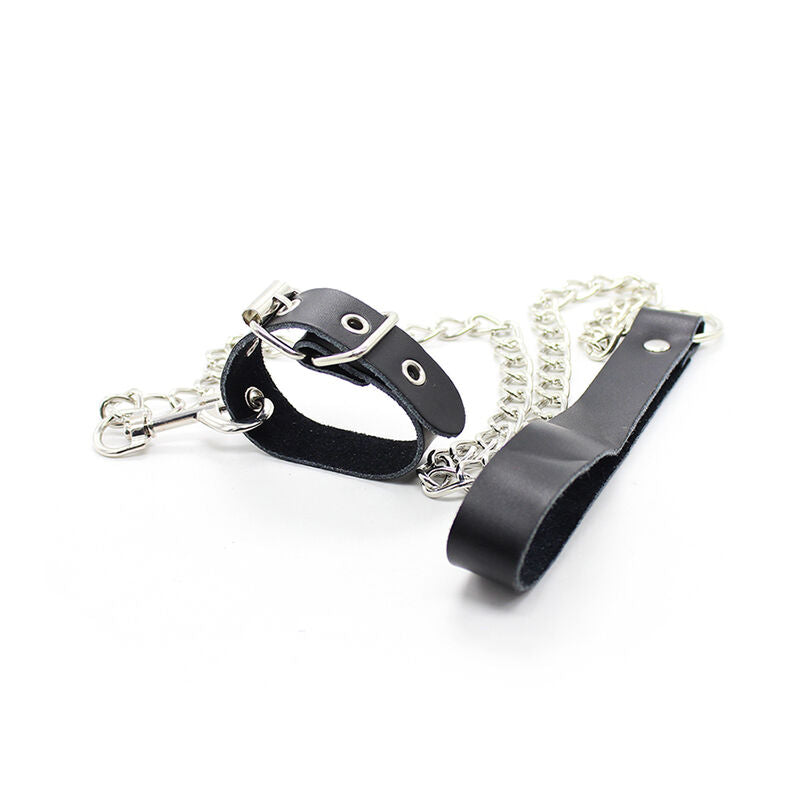 OHMAMA FETISH - COLLAR PARA PÊNIS E ALÇA DE COURO COM CORRENTE DE METAL