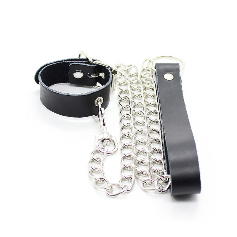 OHMAMA FETISH - COLLAR PARA PÊNIS E ALÇA DE COURO COM CORRENTE DE METAL