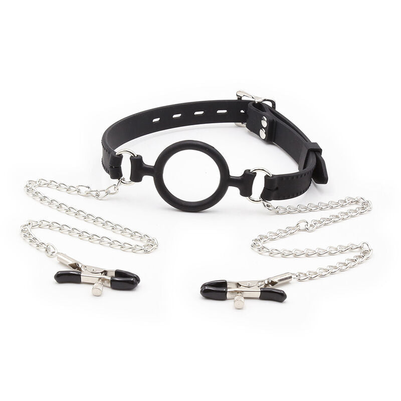 OHMAMA FETISH - MORDAZA CON CADENAS Y PINZAS PARA PEZONES