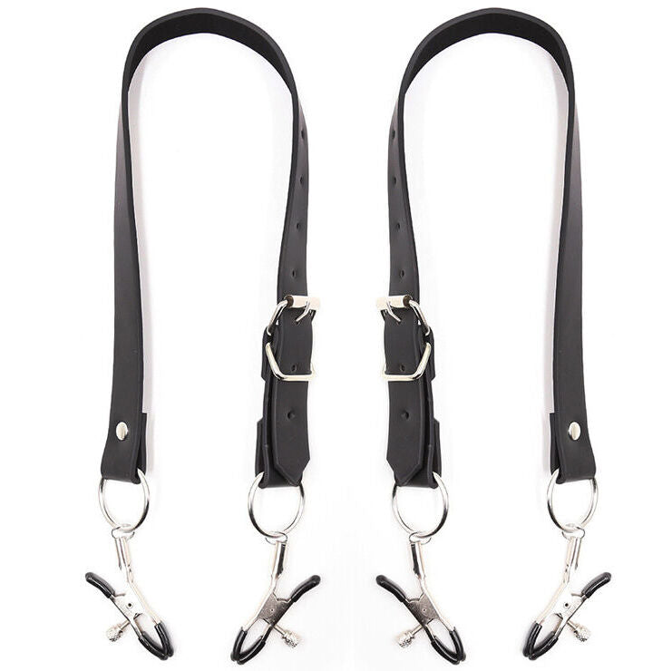 OHMAMA FETISH - TIRAS DE BONDAGE PARA PERNAS COM PINÇAS PARA CLITÓRIS