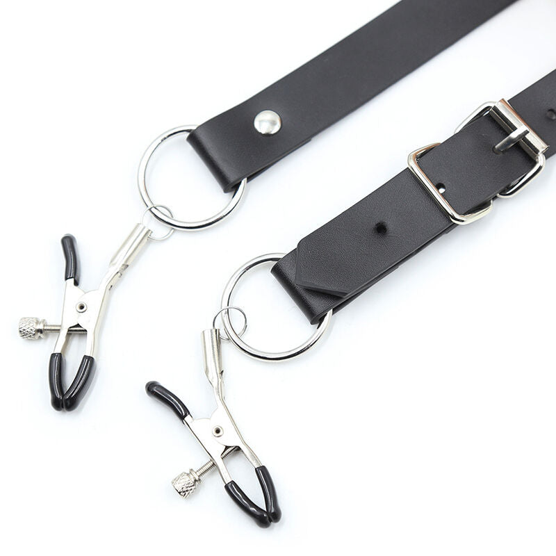 OHMAMA FETISH - TIRAS DE BONDAGE PARA PERNAS COM PINÇAS PARA CLITÓRIS