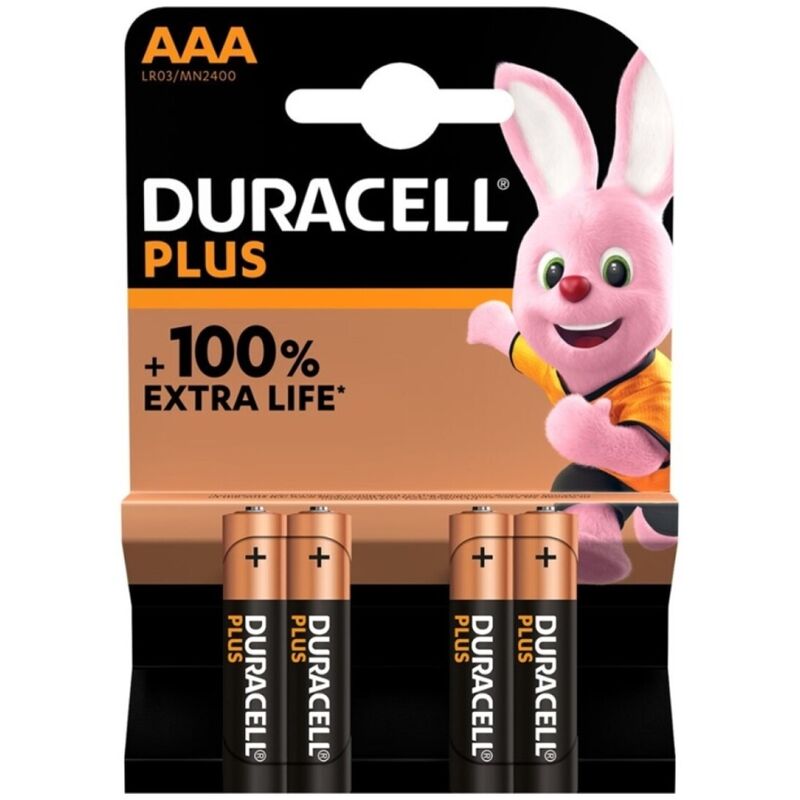 Duracell - Batería Alcalina Plus Power 100 AAA LR03 4 Unidades
