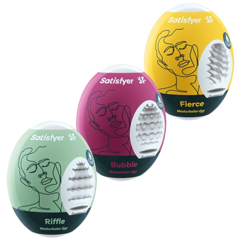 Satisfyer - 3 Huevos Masturbadores Riffle, Bubble y Fierce
