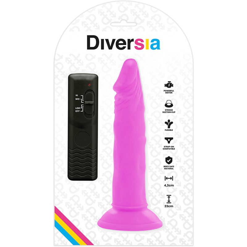 DIVERSIA - DILDO REALISTA FLEXÍVEL COM VIBRAÇÃO LILÁS 23 CM -Ø- 4.3 CM