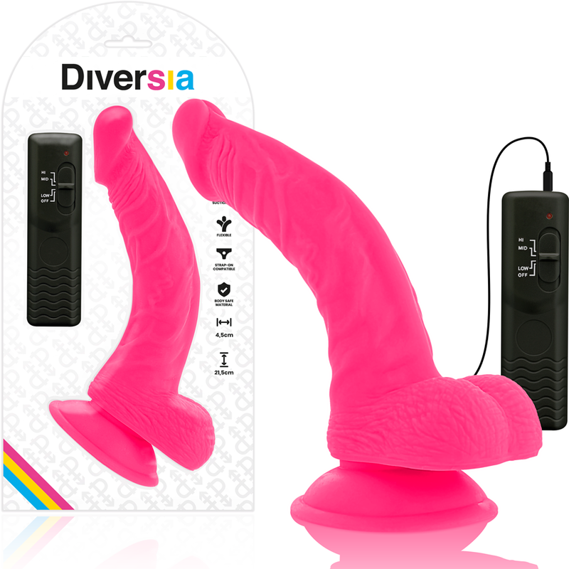 DIVERSIA - DILDO REALISTA FLEXÍVEL COM VIBRAÇÃO ROSA 21.5 CM -Ø- 4.5 CM