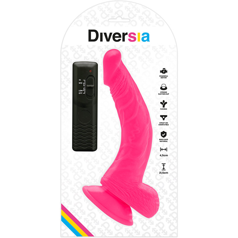 DIVERSIA - DILDO REALISTA FLEXÍVEL COM VIBRAÇÃO ROSA 21.5 CM -Ø- 4.5 CM