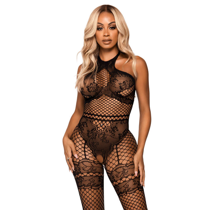 Leg Avenue - Bodystocking Net Halter Tamanho Único - Negro